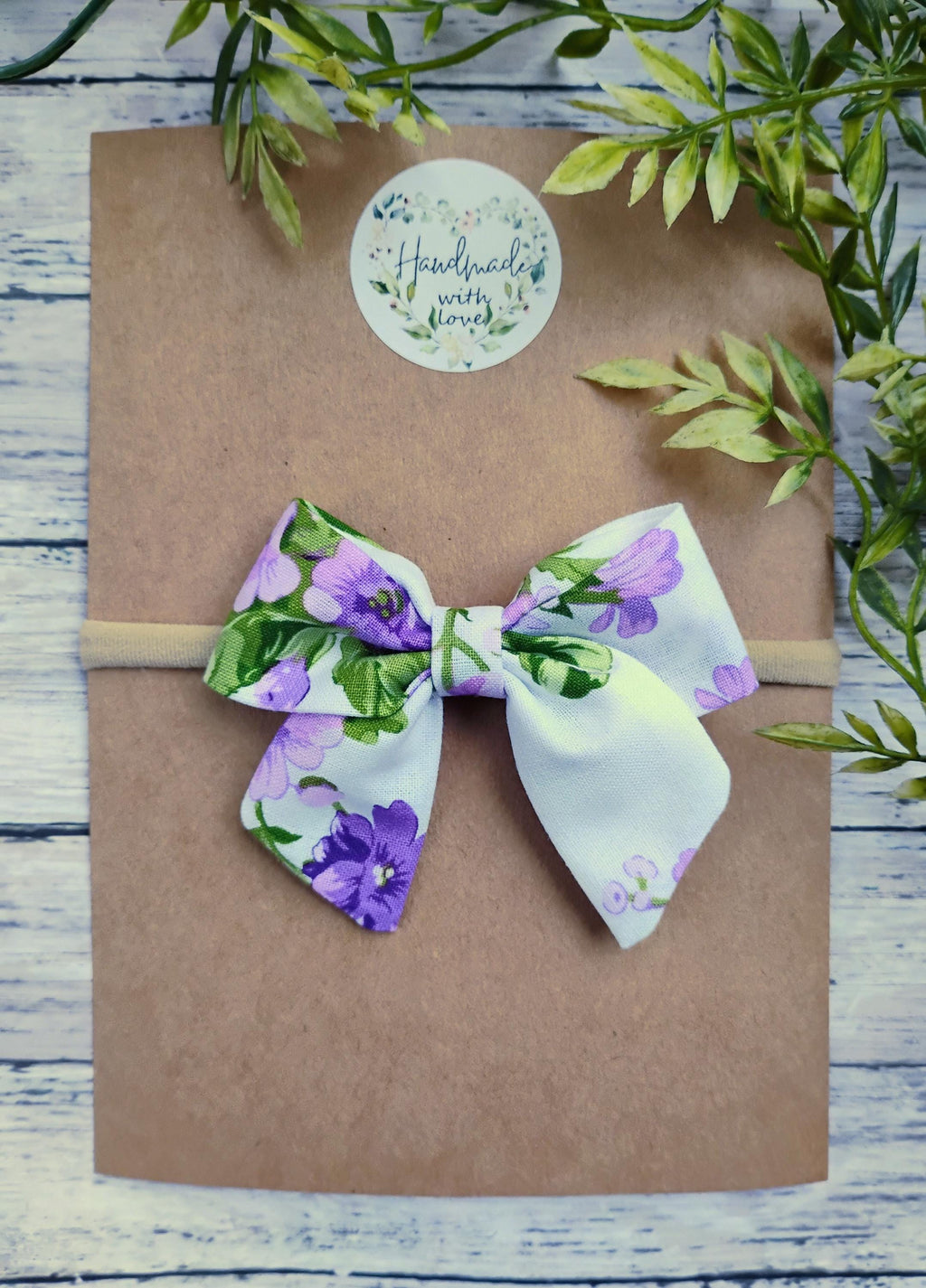 Purple Flower Baby Bow Headband or Hair Bow