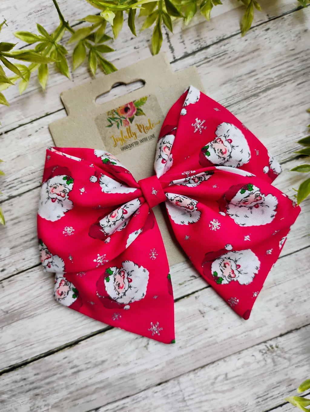 Santa Hair Bow: Christmas Cotton Hair Clip or Headband