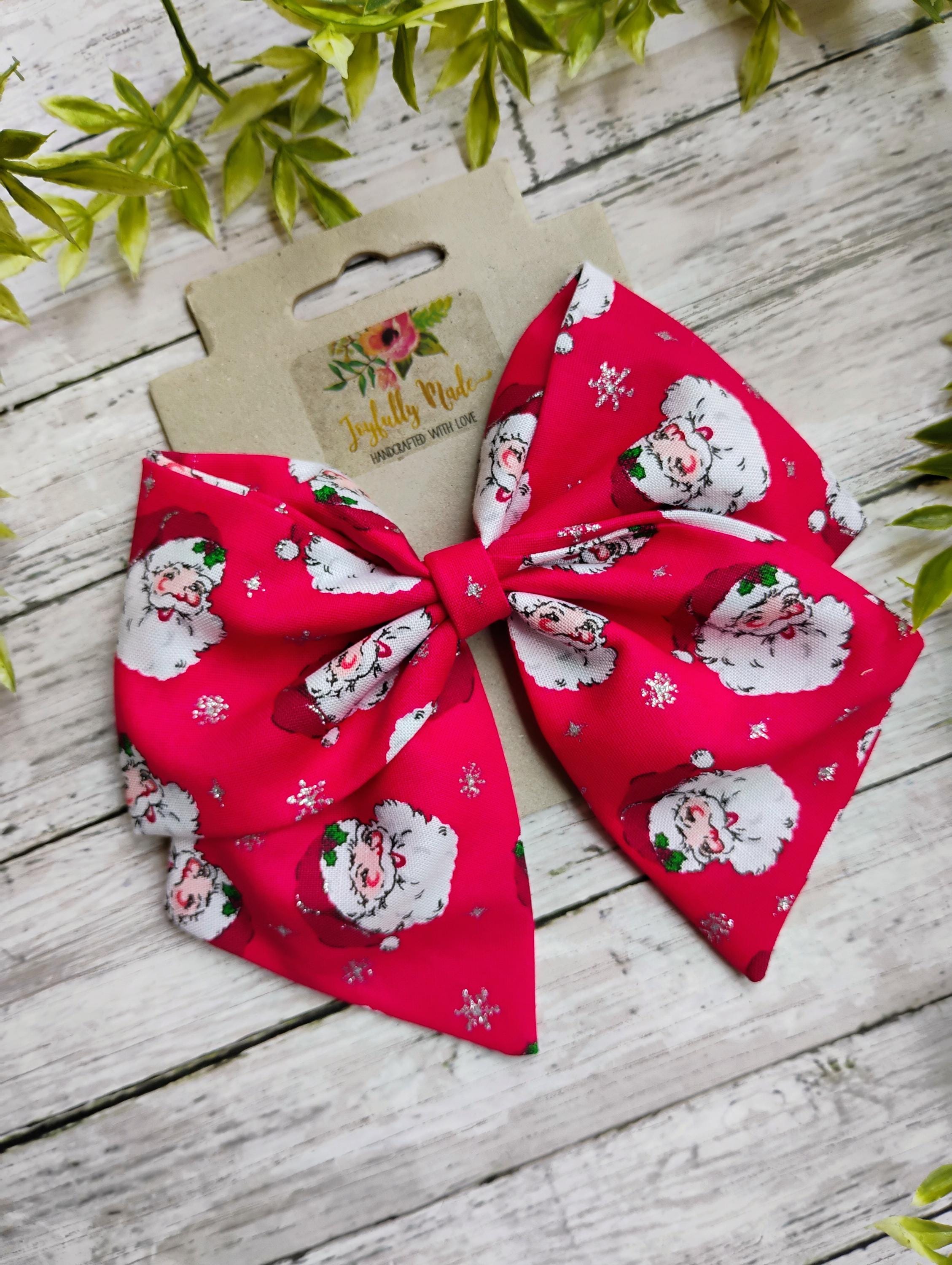 Santa Hair Bow: Christmas Cotton Hair Clip or Headband