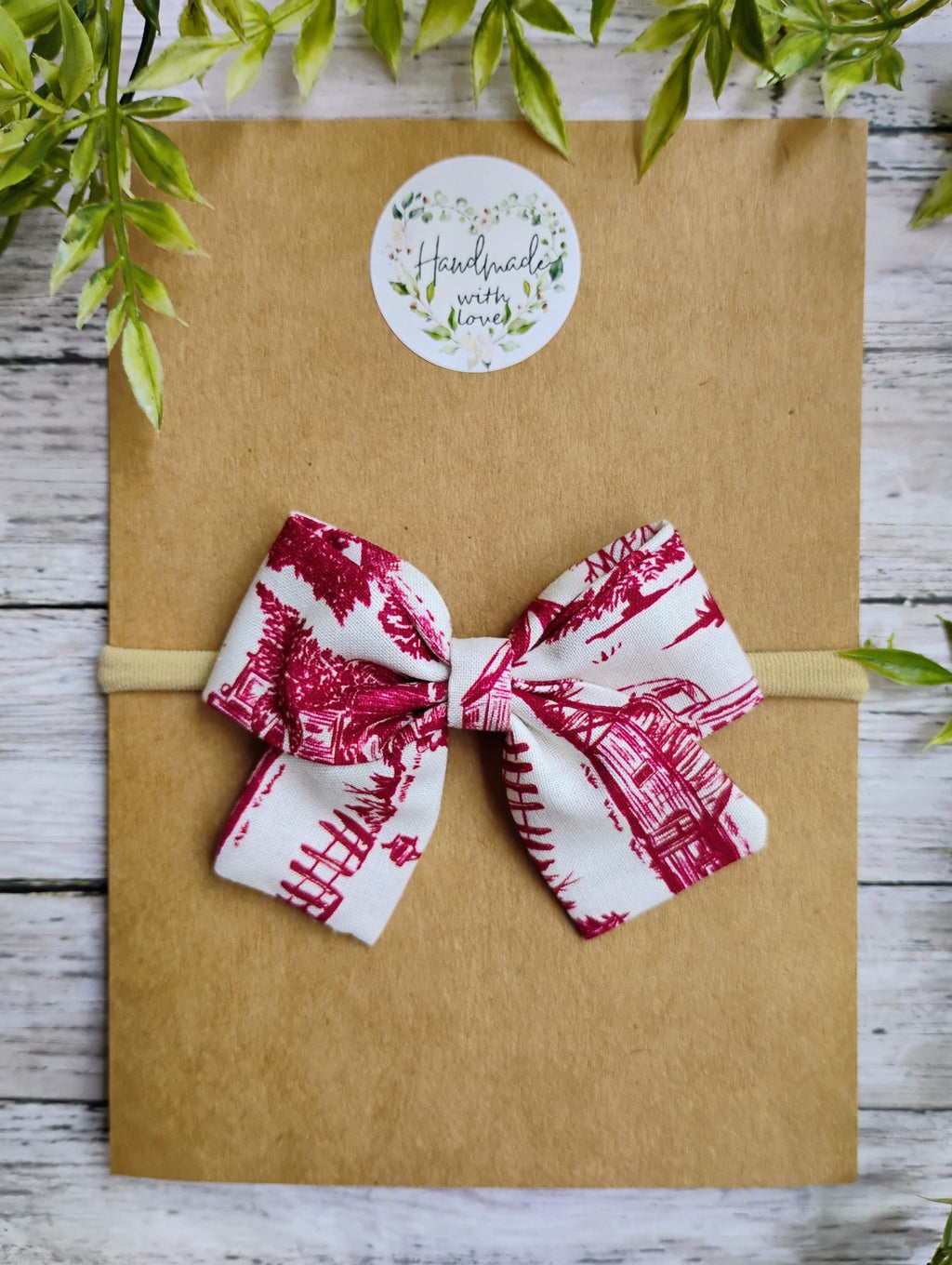 Holiday Red Toile Baby Bow Headband