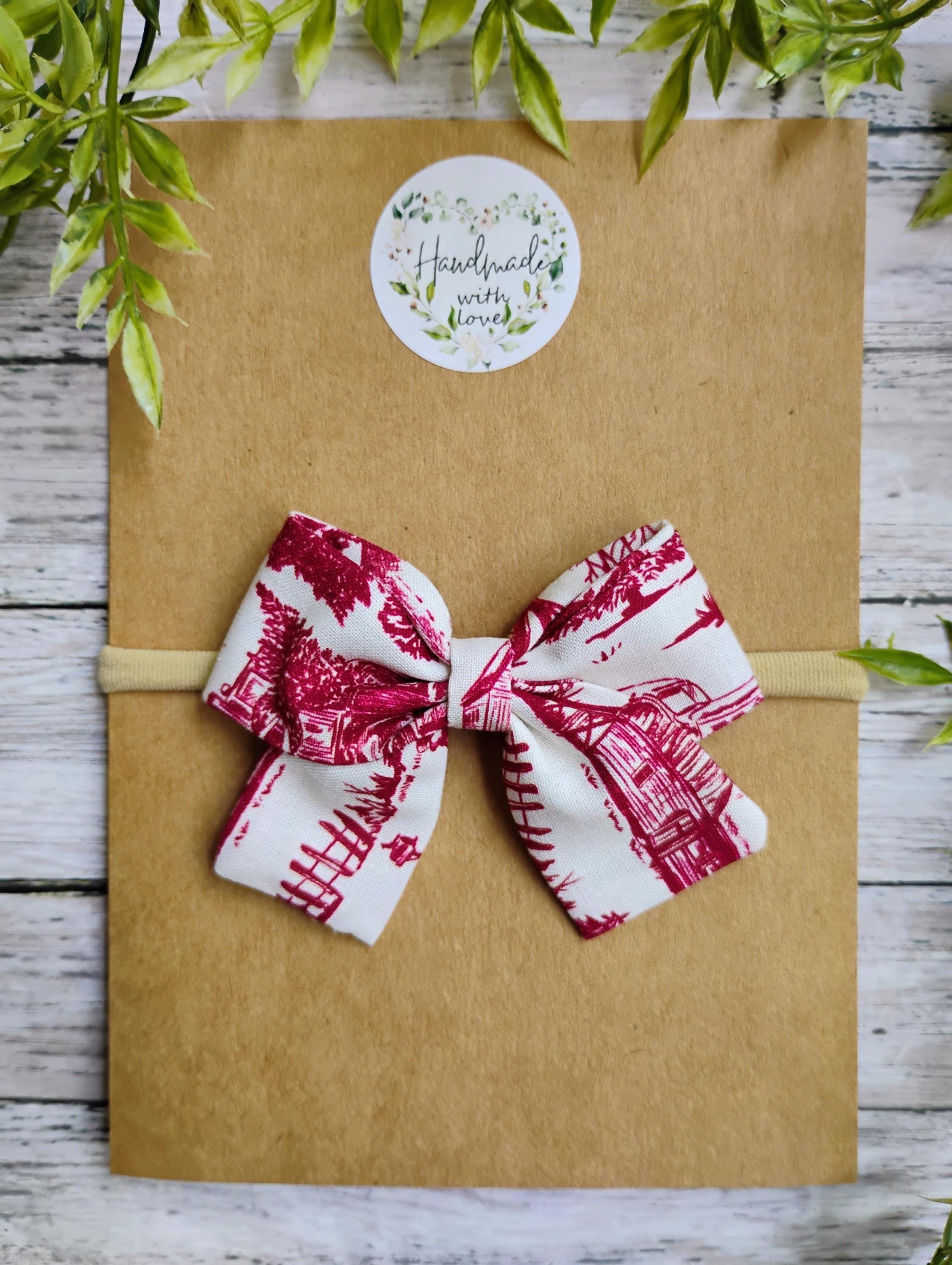 Holiday Red Toile Baby Bow Headband