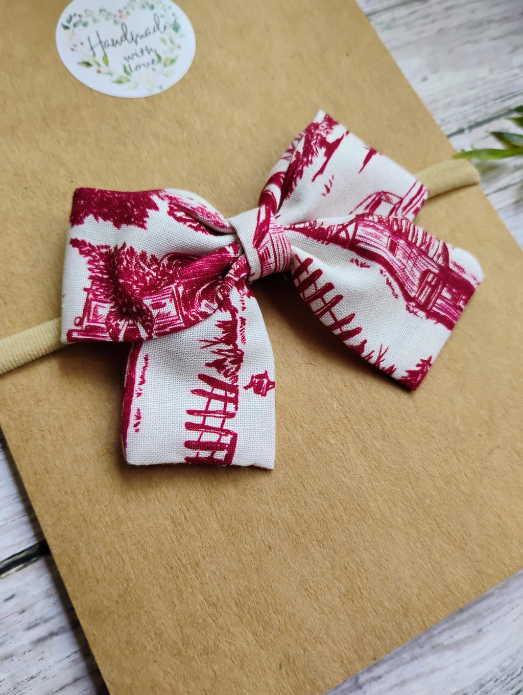 Holiday Red Toile Baby Bow Headband