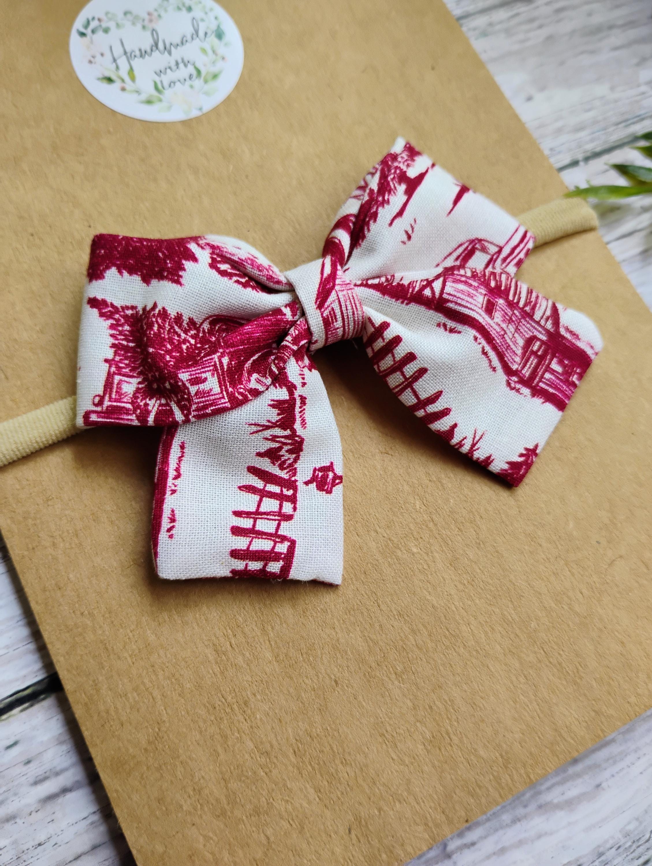 Holiday Red Toile Baby Bow Headband