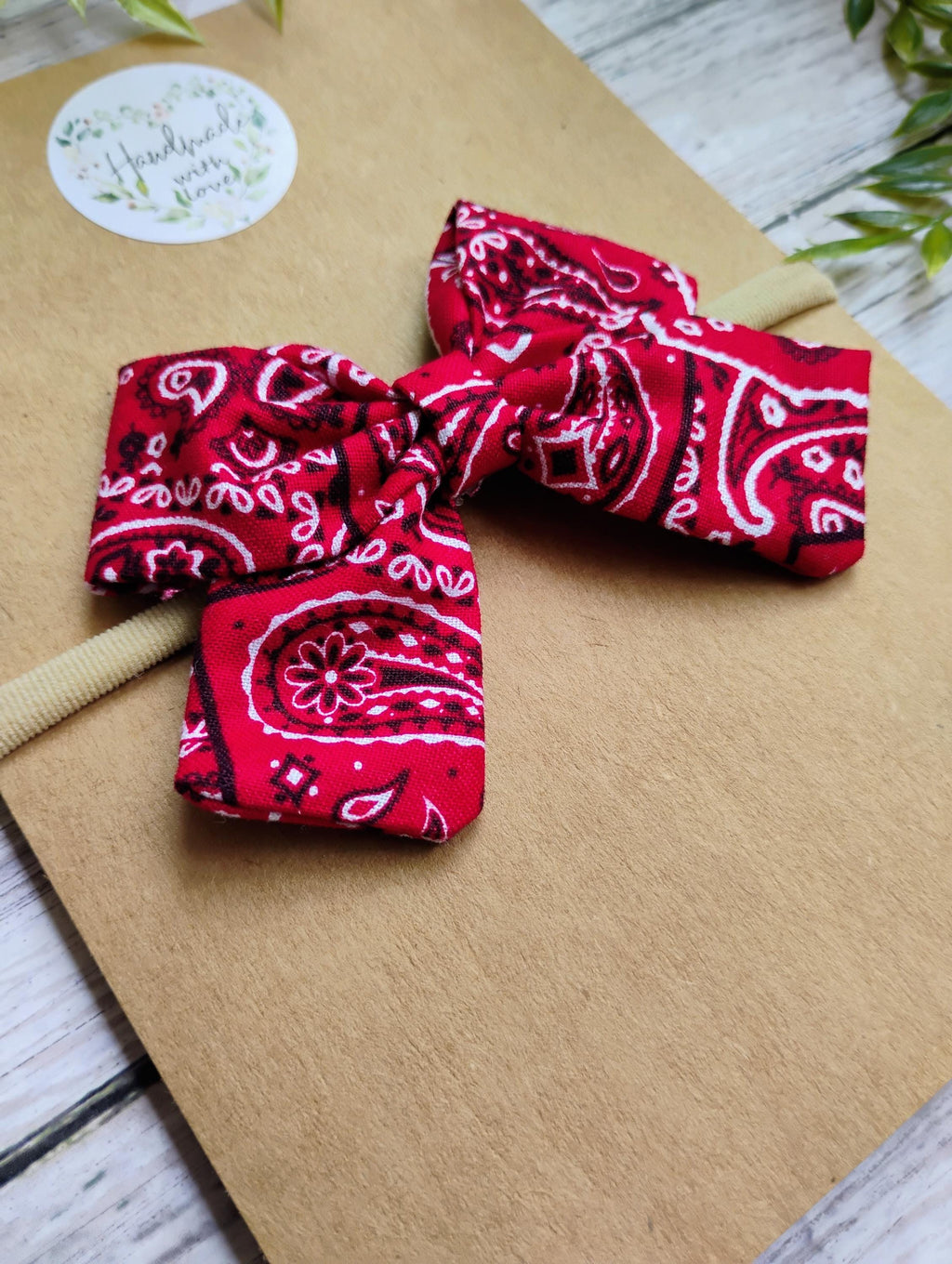 Red Bandana Baby Bow Headband or Hair Bow
