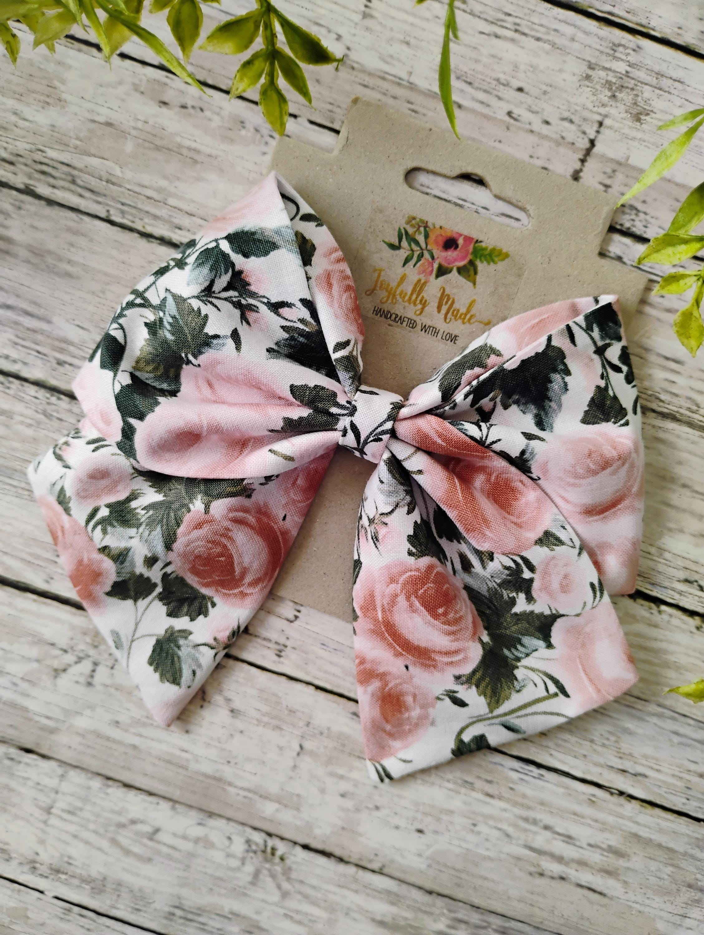 Rose Hair Bow: Large Floral Cotton Hair Clip