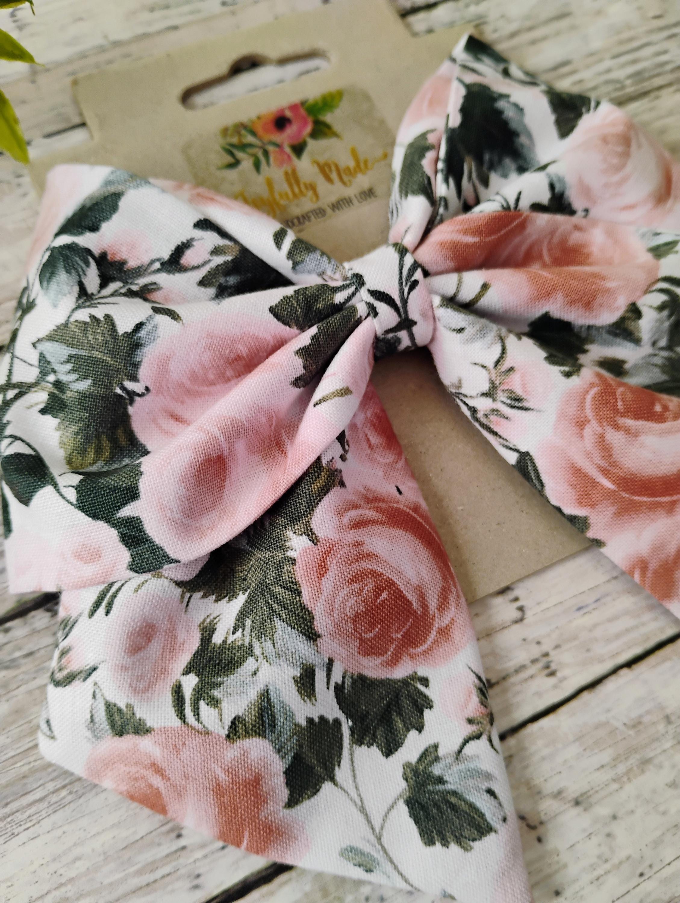 Rose Hair Bow: Large Floral Cotton Hair Clip
