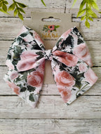 Rose Hair Bow: Large Floral Cotton Hair Clip