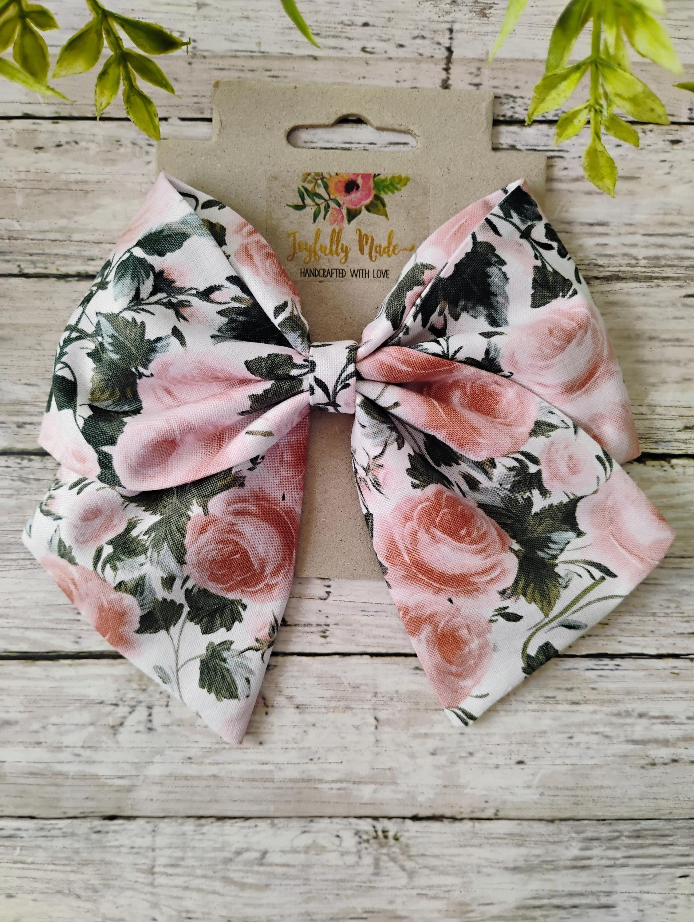 Rose Hair Bow: Large Floral Cotton Hair Clip