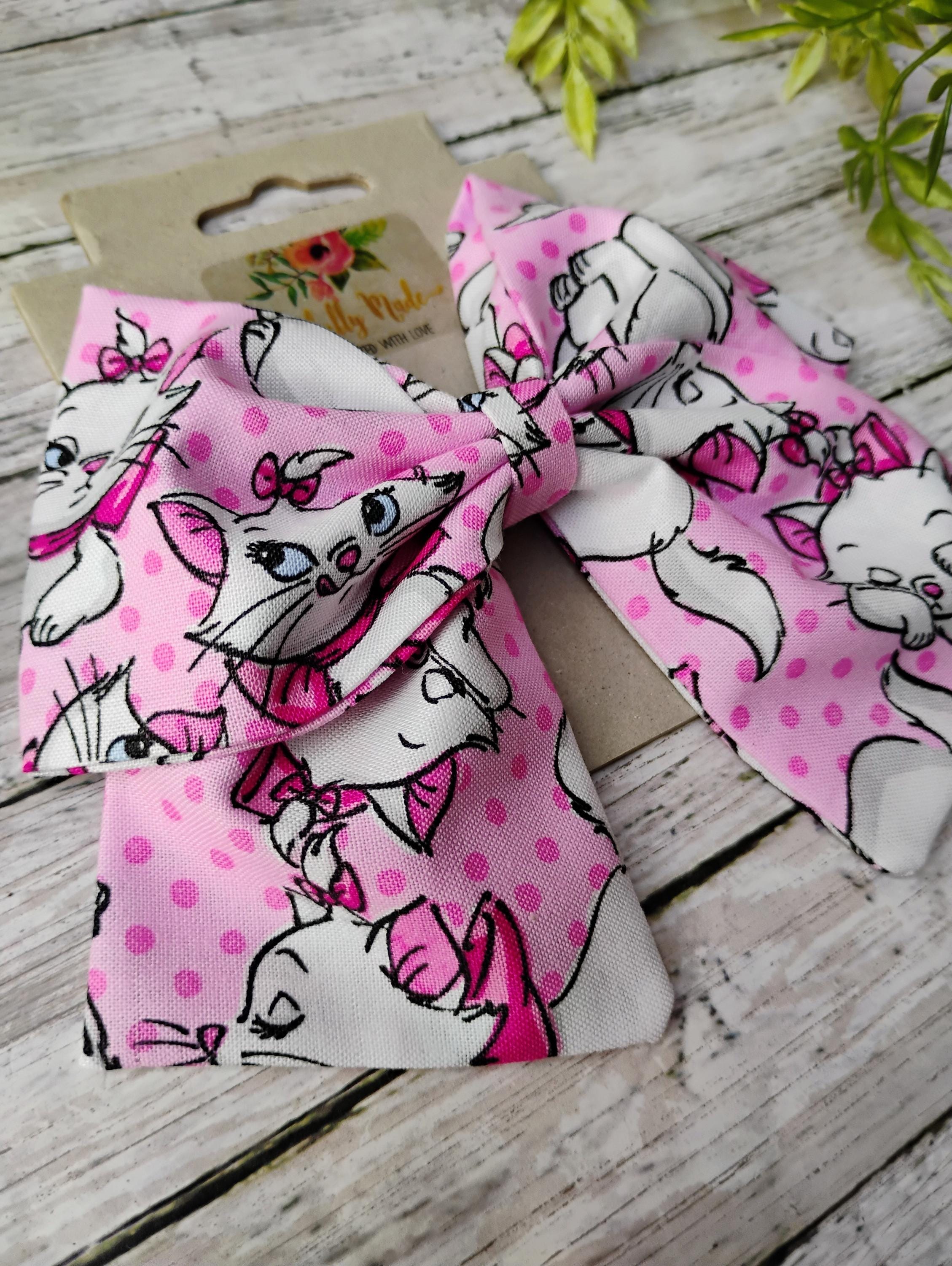 Marie Cat Hair Bow: White Kitty Cotton Fabric, Sailor Style