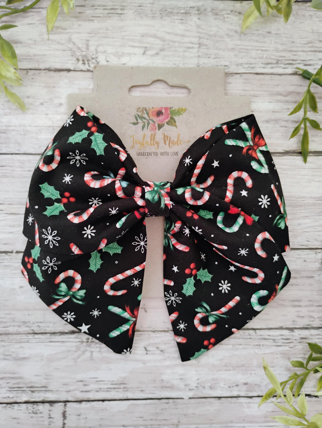 Candy Cane Christmas Hair Bow: Cotton Fabric Hair Clip or Ornament