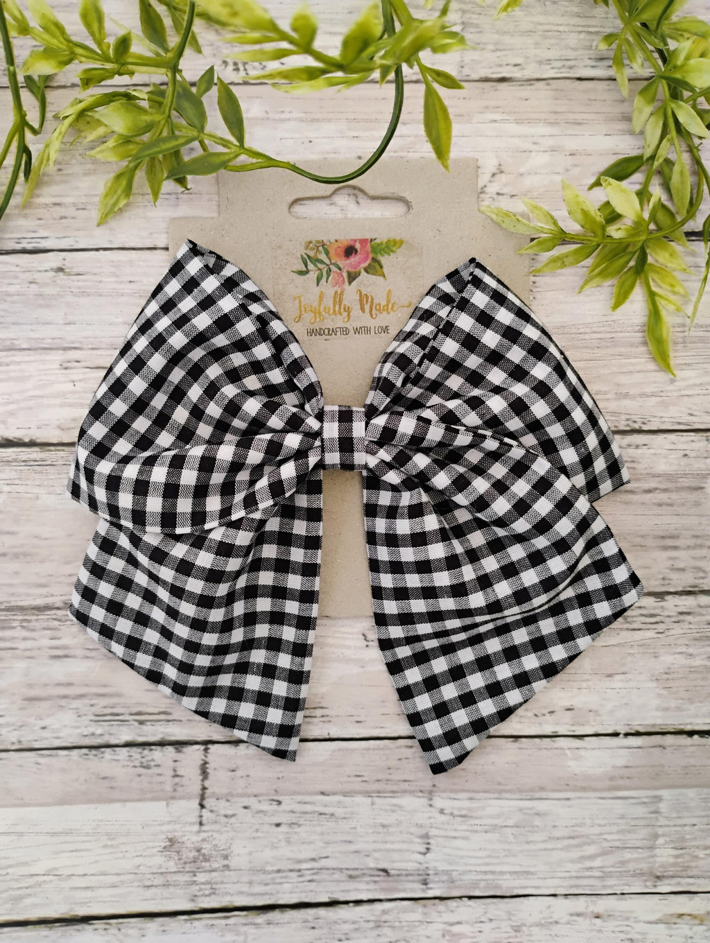 Black Gingham Hair Bow, Headband, or Ornament