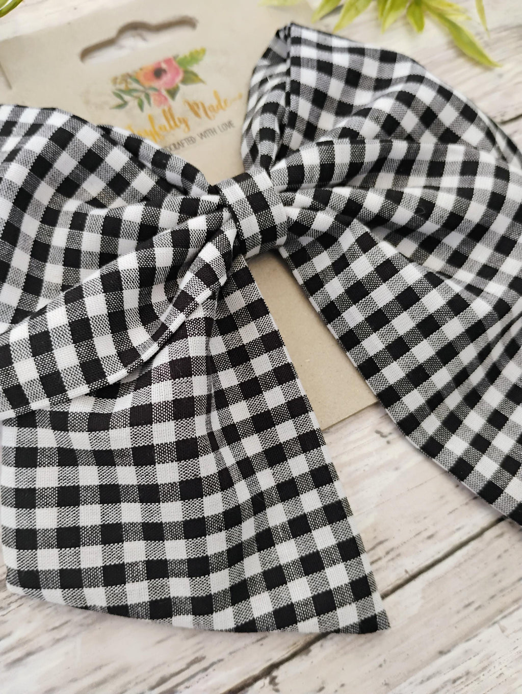 Black Gingham Hair Bow, Headband, or Ornament