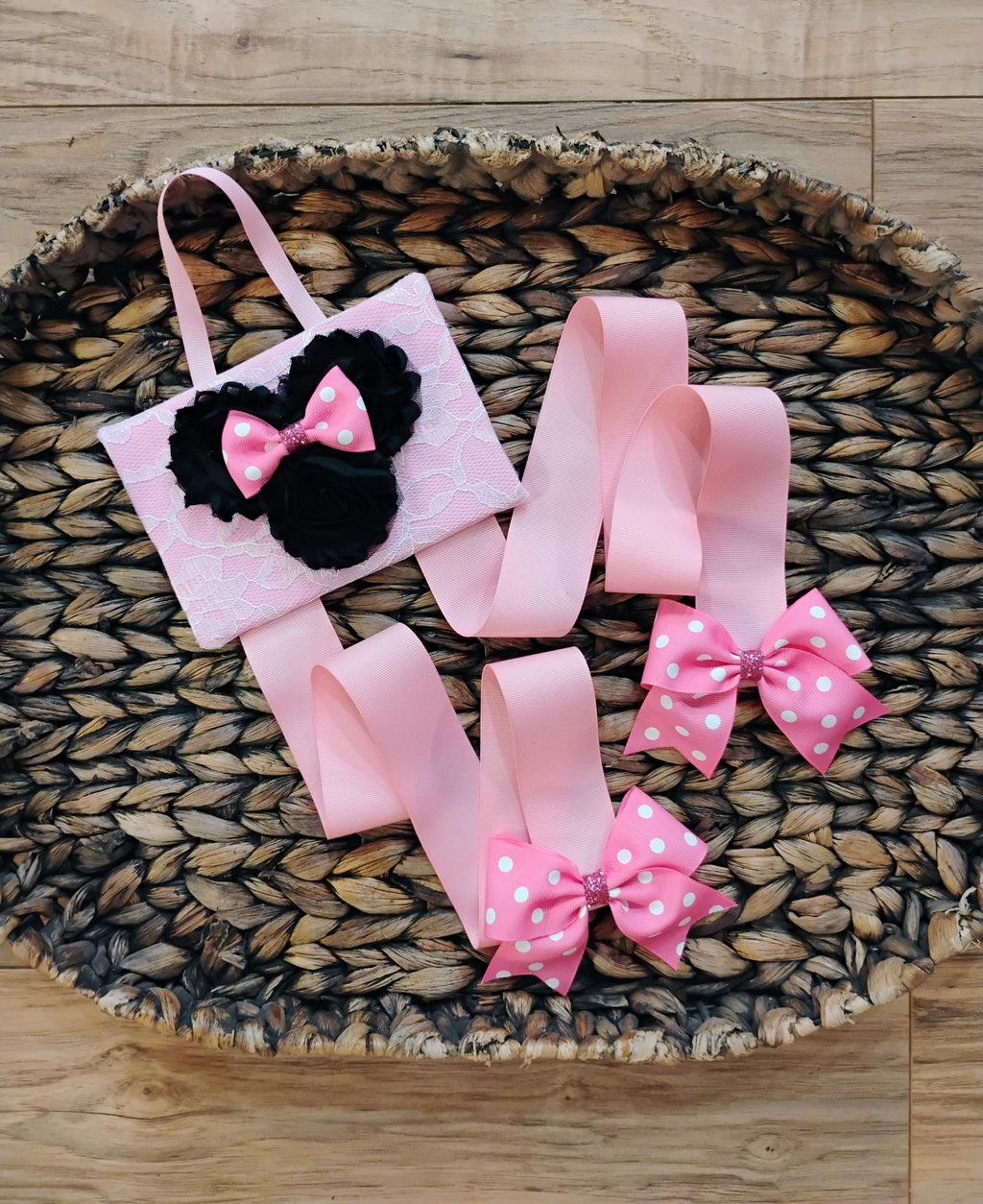 Minnie Mouse Inspired Hair Bow Holder: Pink Lace Organizer