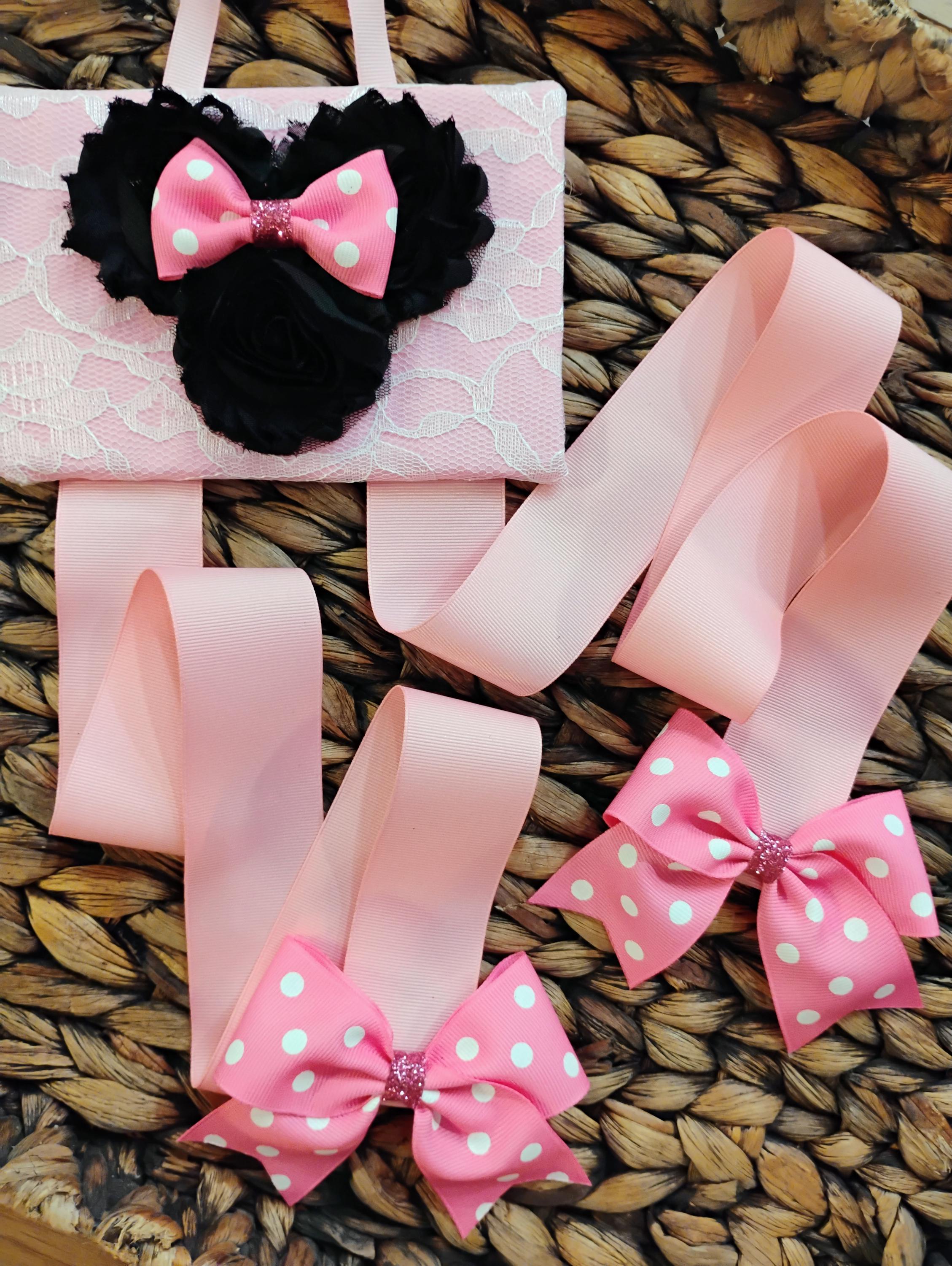 Minnie Mouse Inspired Hair Bow Holder: Pink Lace Organizer