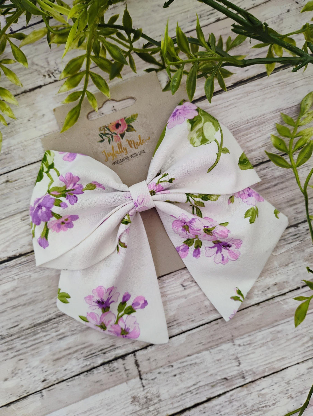 White and Purple Flower Hair Bow, Headband, or Ornament