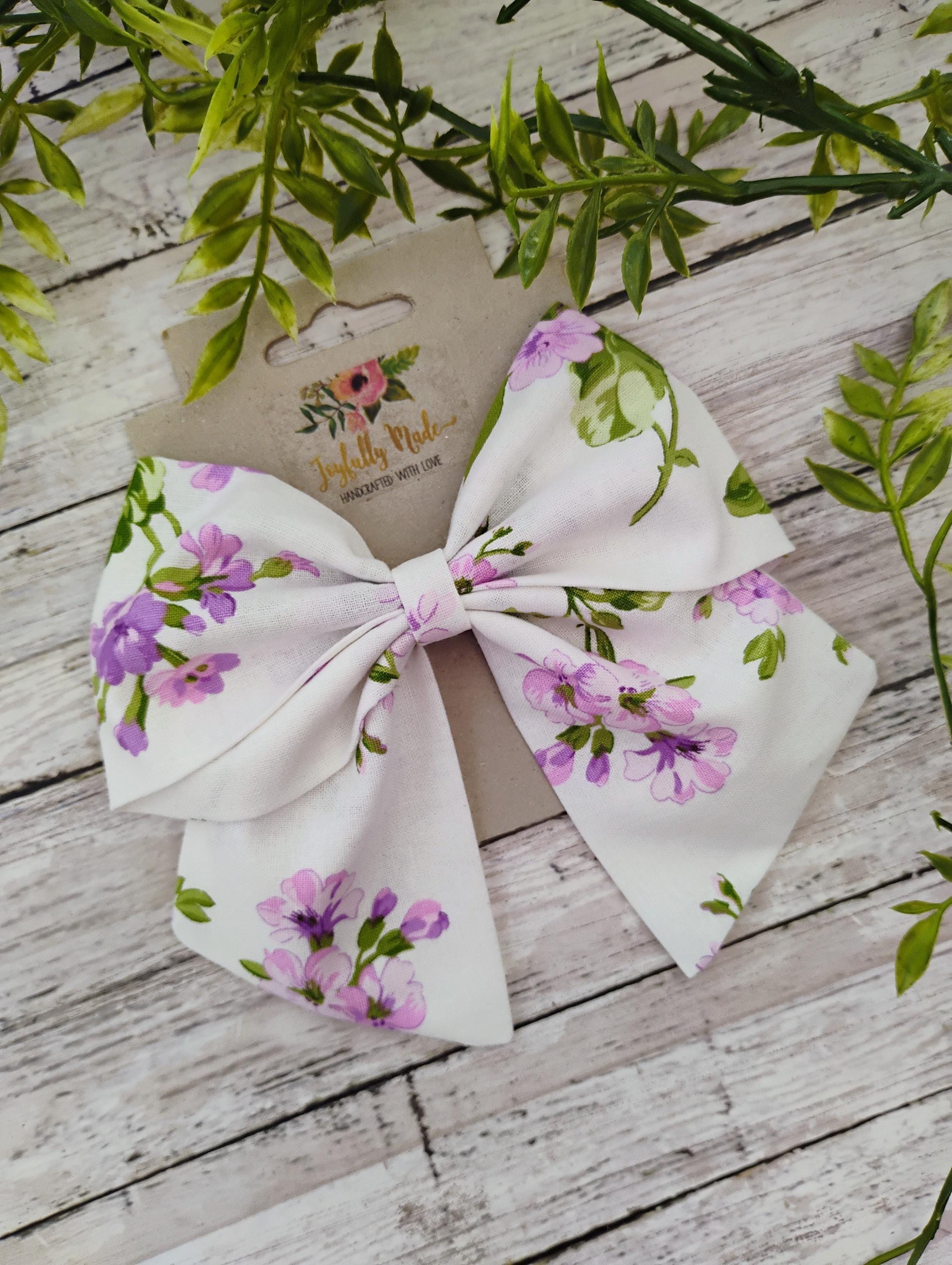 White and Purple Flower Hair Bow, Headband, or Ornament