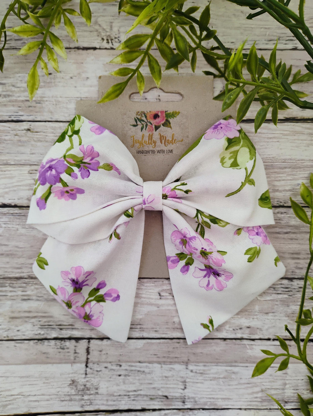 White and Purple Flower Hair Bow, Headband, or Ornament