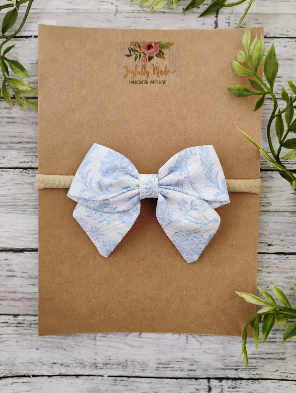 Blue Toile Baby Hair Bow: Cotton Sailor Bow Headband