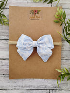 Blue Toile Baby Hair Bow: Cotton Sailor Bow Headband