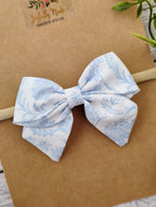 Blue Toile Baby Hair Bow: Cotton Sailor Bow Headband