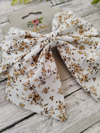 Brown and White Floral Hair Bow, Headband, or Ornament