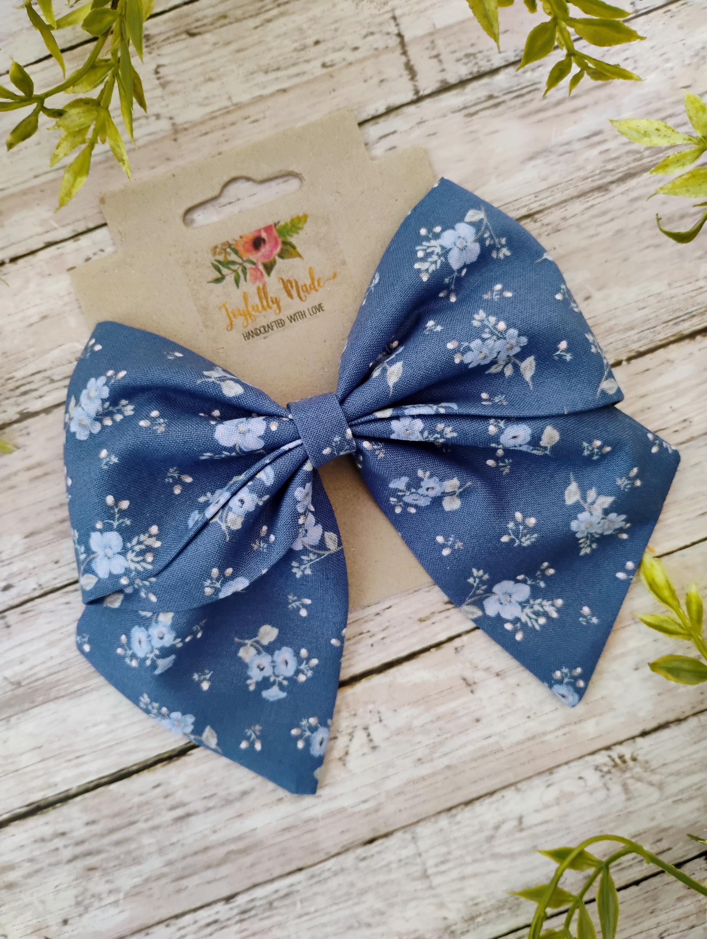 Blue Floral Hair Bow, Headband, or Ornament