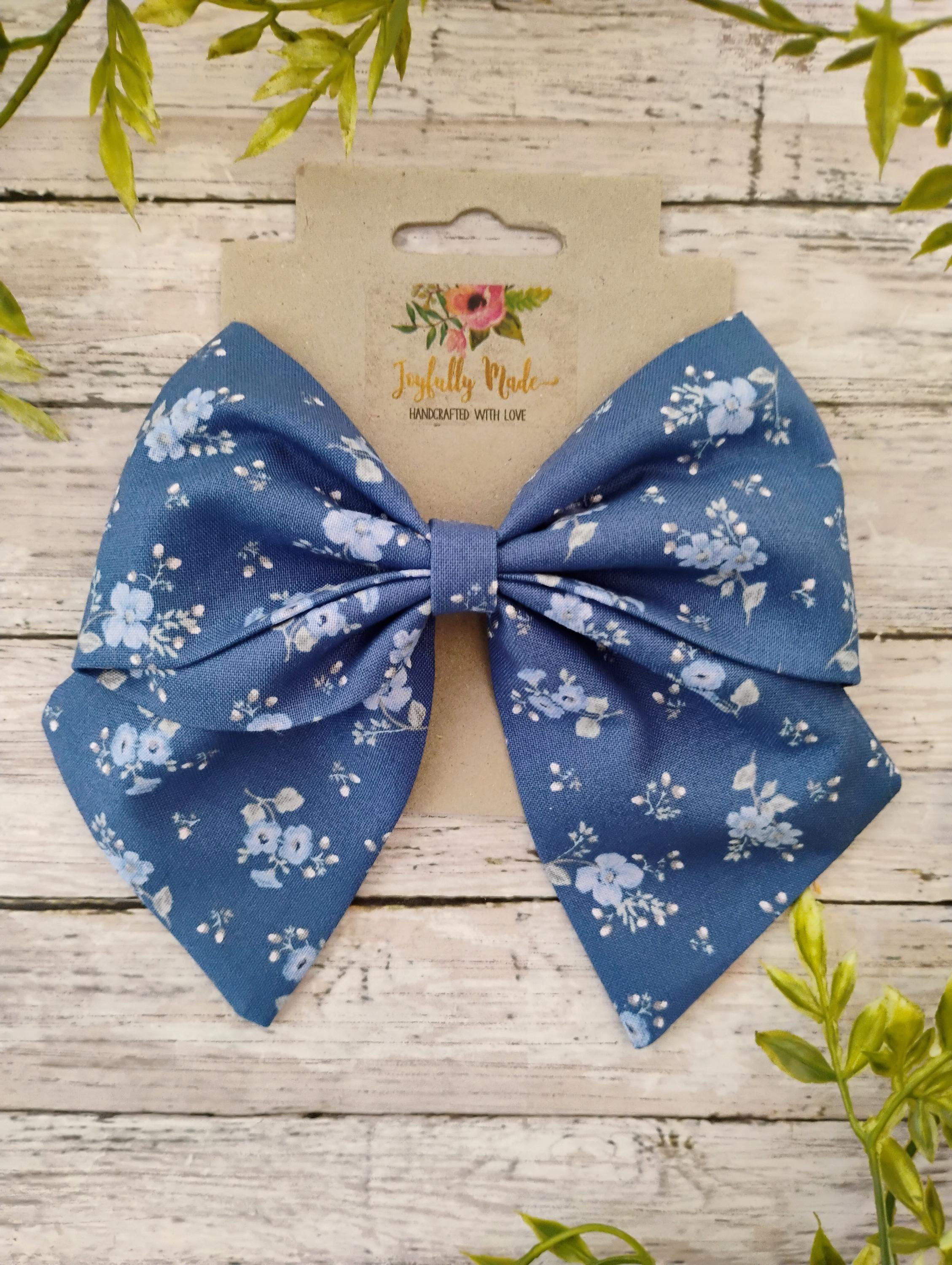 Blue Floral Hair Bow, Headband, or Ornament