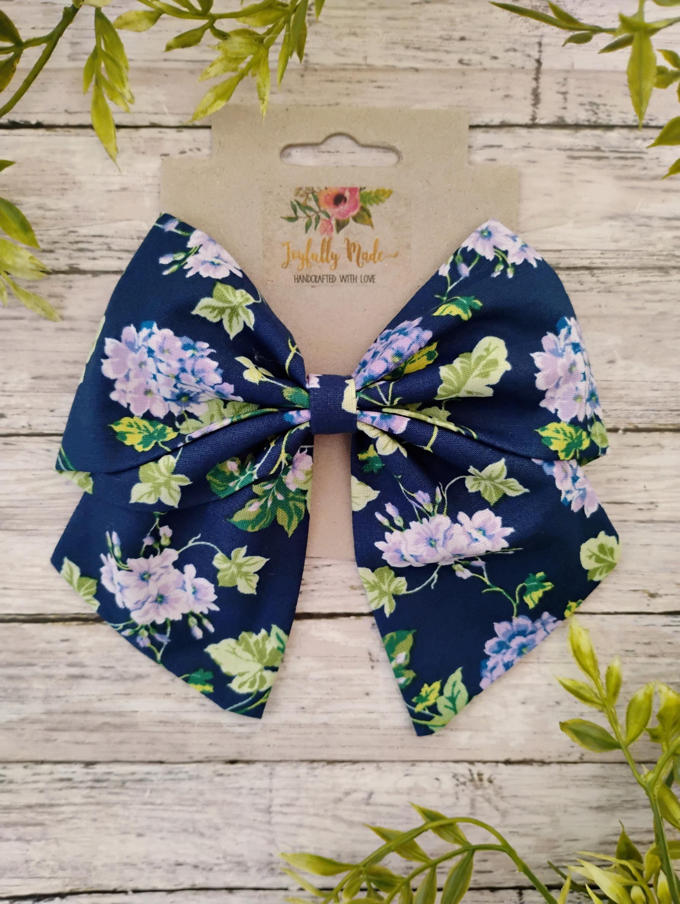 Hydrangea Sailor Bow: Floral Cotton Hair Clip or Headband