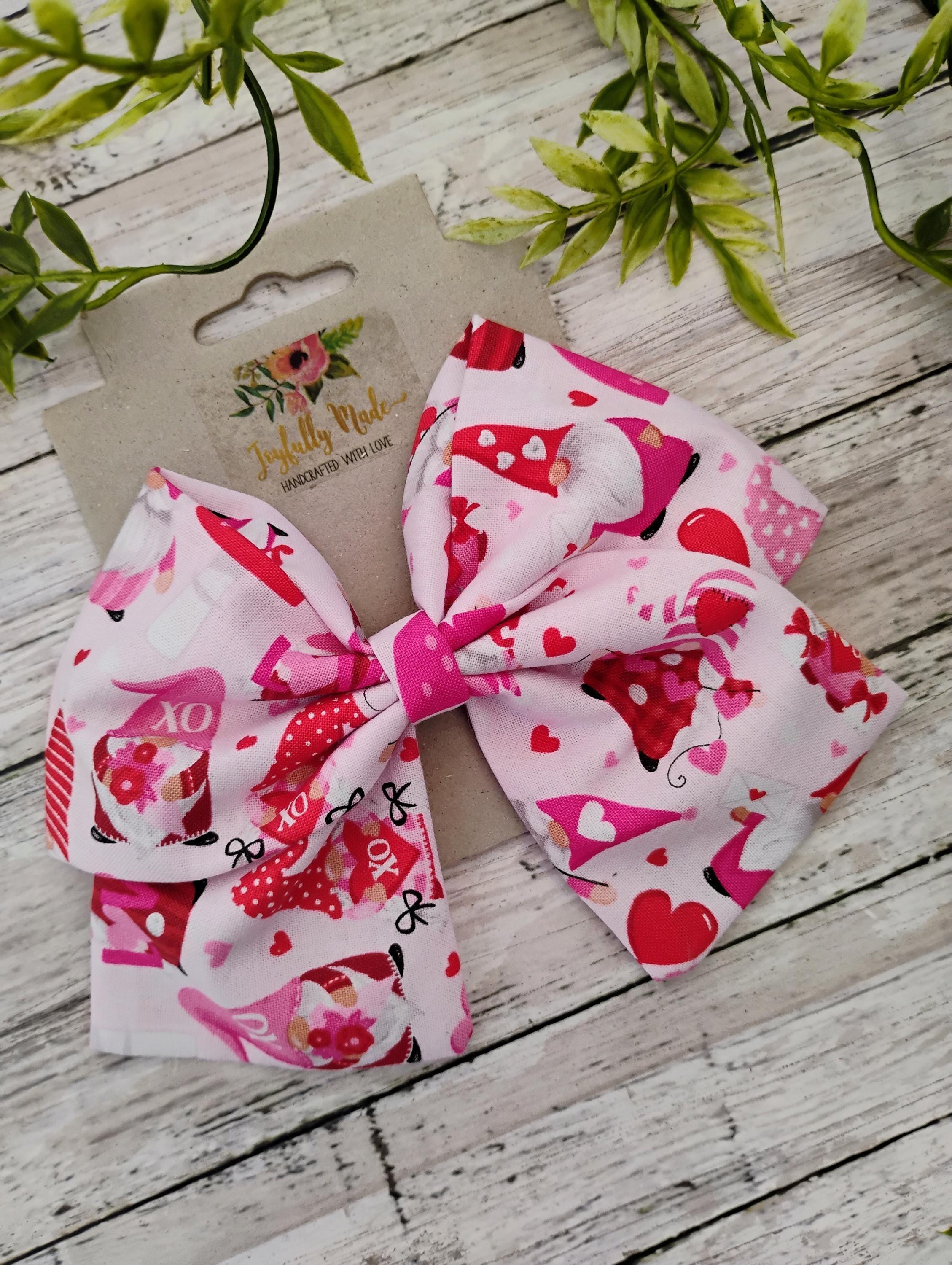 Valentine Gnome Hair Bow: Handmade Cotton Sailor Bow