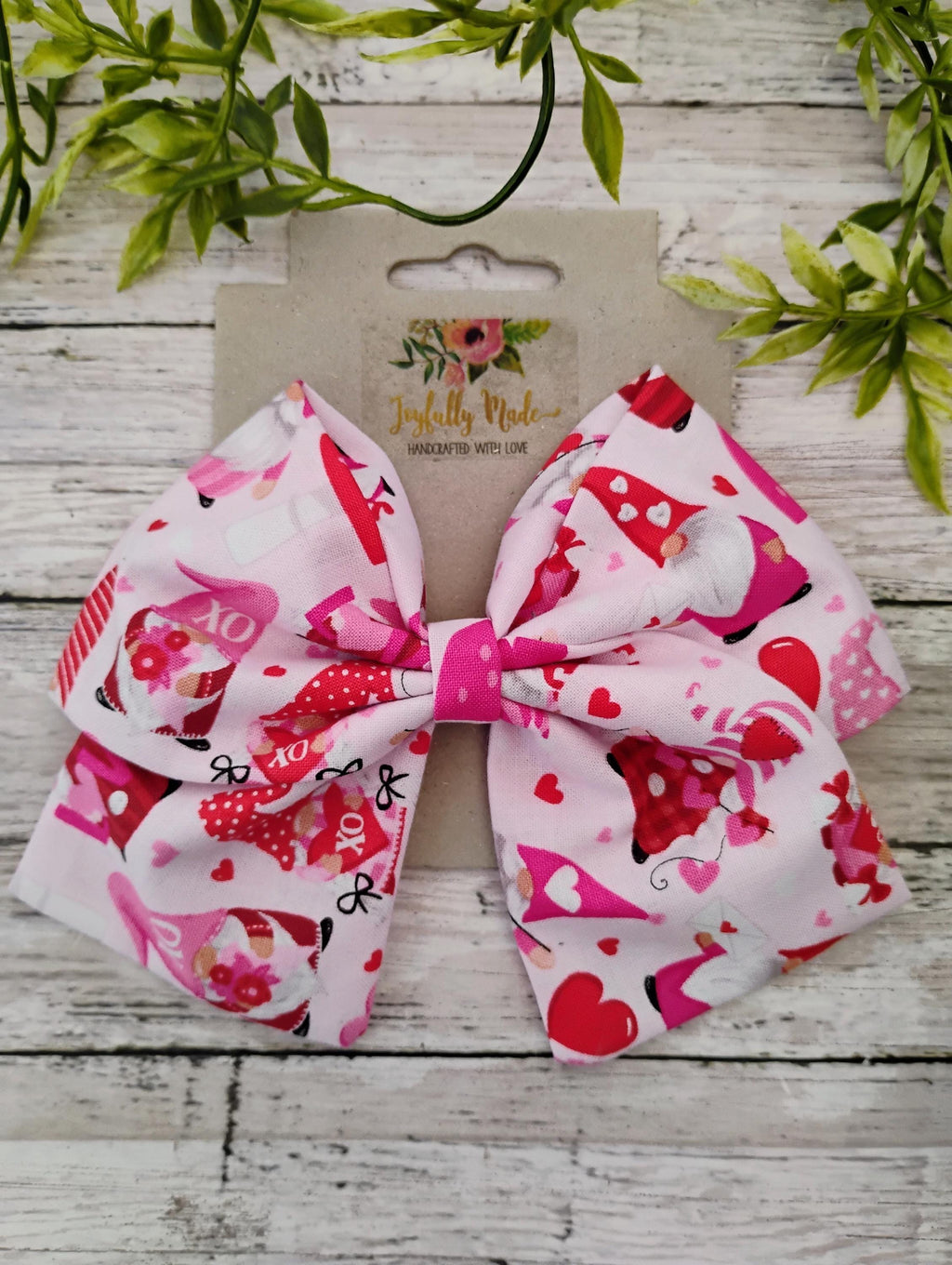 Valentine Gnome Hair Bow: Handmade Cotton Sailor Bow