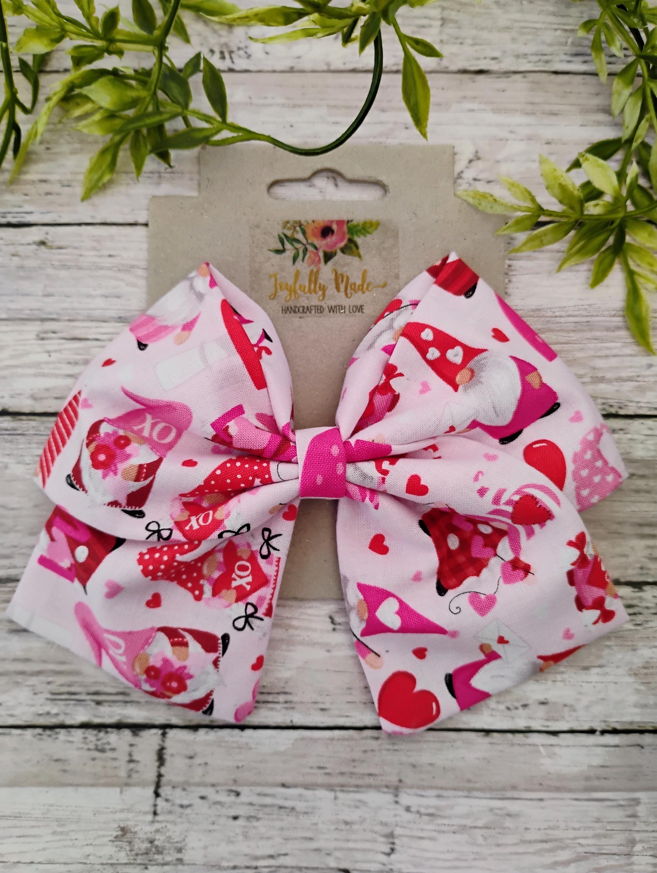 Valentine Gnome Hair Bow: Handmade Cotton Sailor Bow