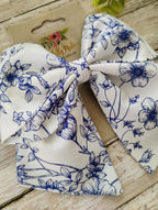 White and Blue Floral Hair Bow, Headband, and Ornament
