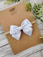Blue Toile Baby Hair Bow: Cotton Sailor Bow Headband