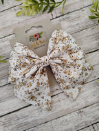 Brown and White Floral Hair Bow, Headband, or Ornament