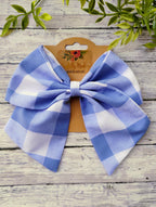 Wide Blue Gingham Hair Bow: Sailor Bow, Headband or Ornament