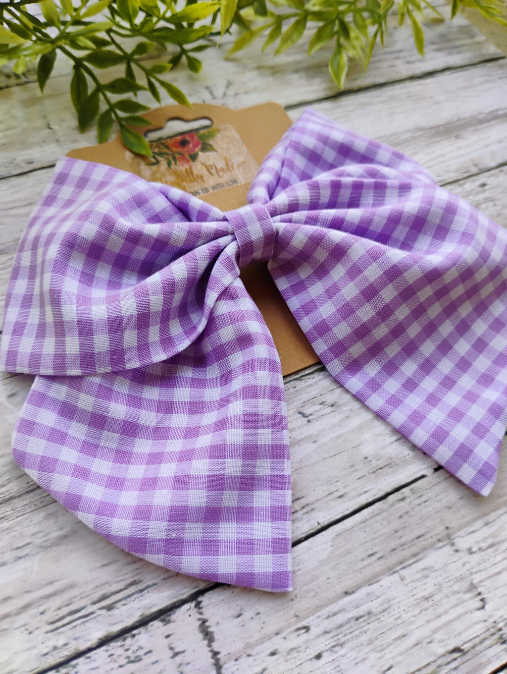 Purple Gingham Hair Bow, Headband, or Ornament