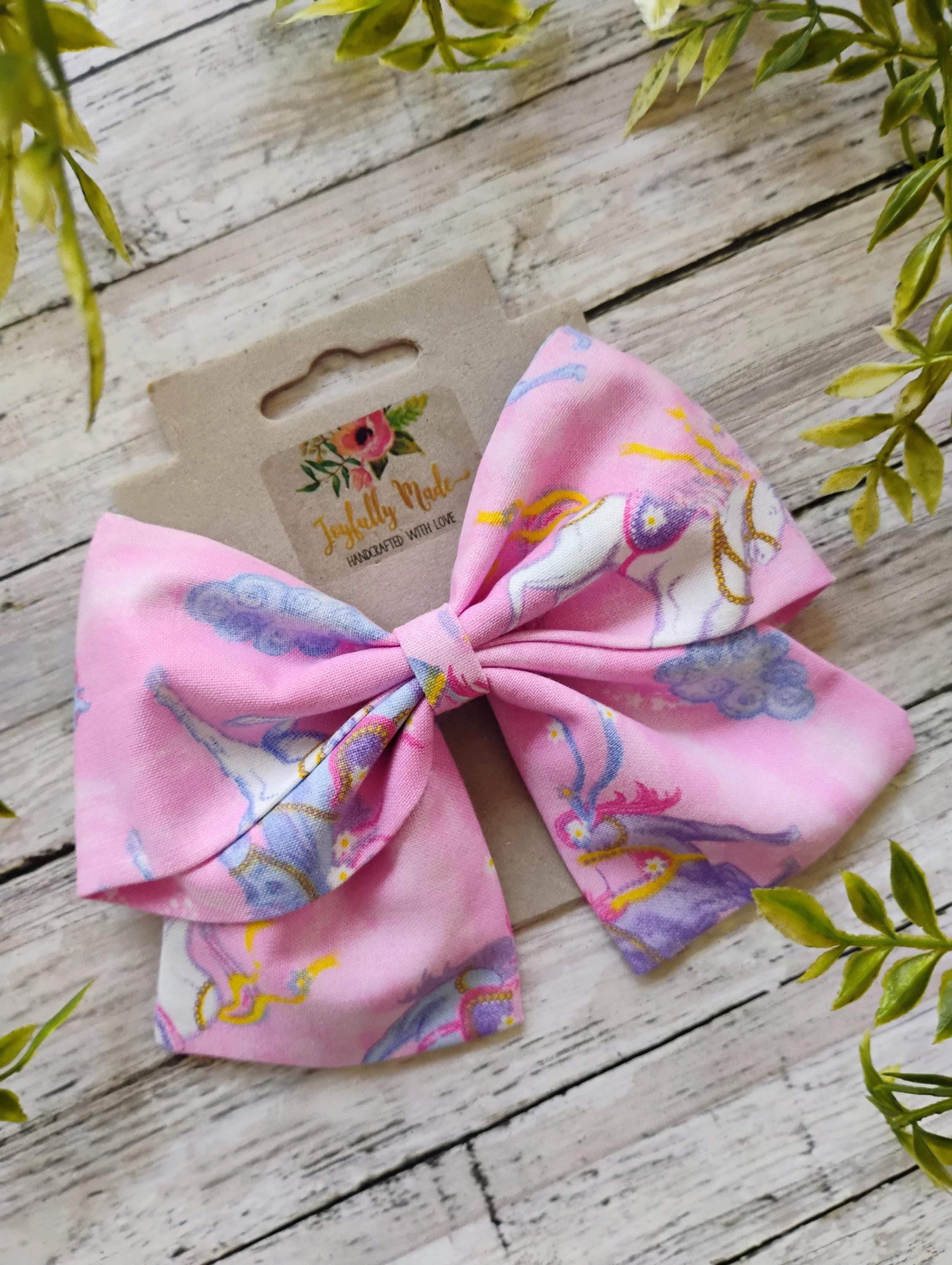Pink Unicorn Sailor Bow: Cotton Hair Clip or Headband