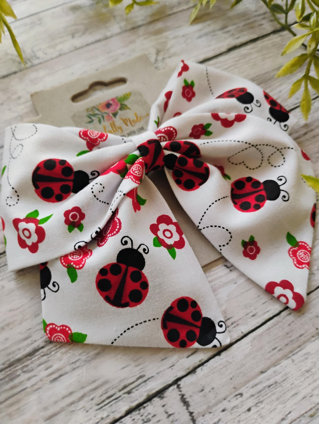 Ladybug Cotton Hair Bow, Headband, or Ornament