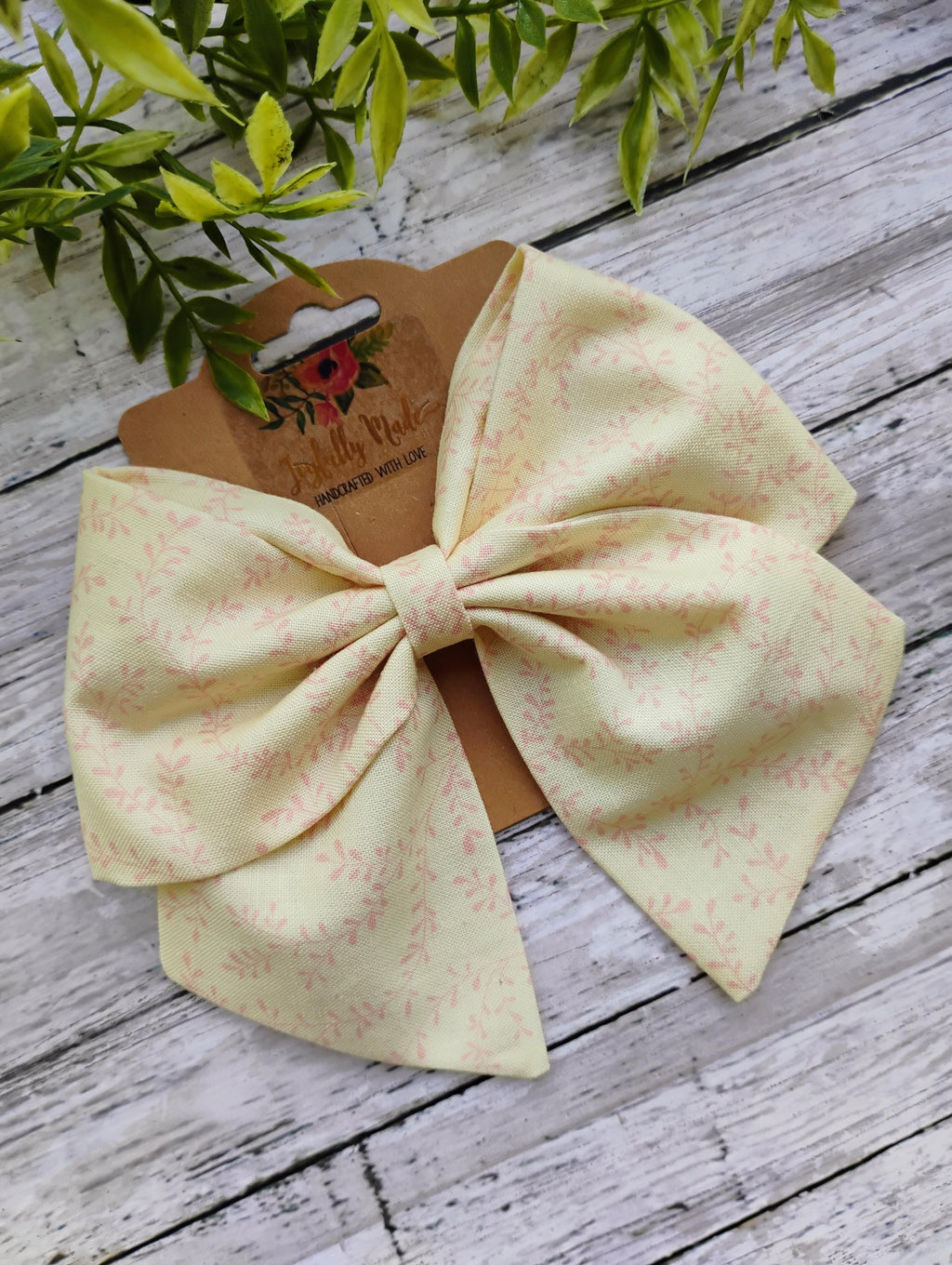 Cream & Pink Vine Hair Bow, Headband, or Ornament