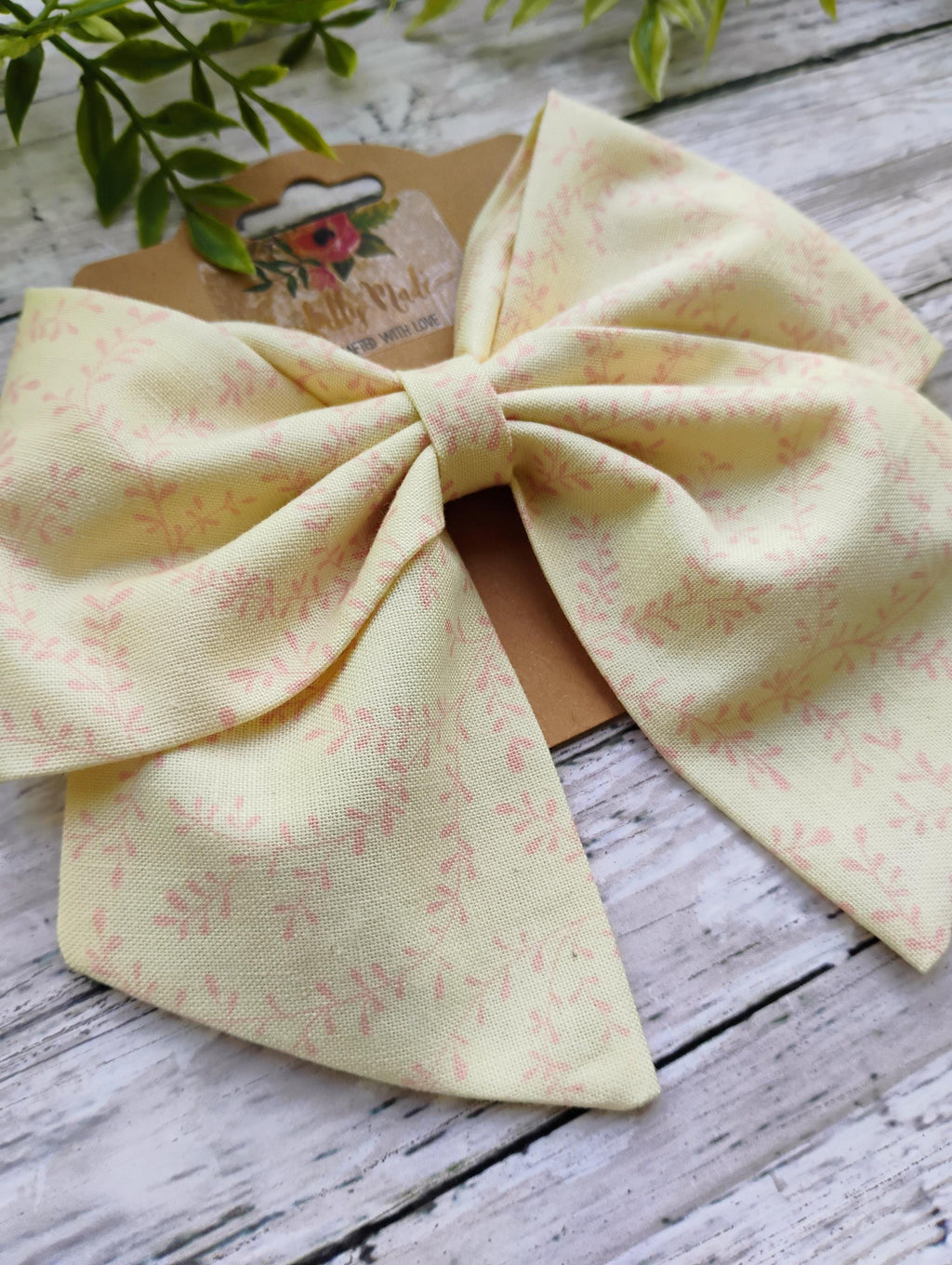 Cream & Pink Vine Hair Bow, Headband, or Ornament