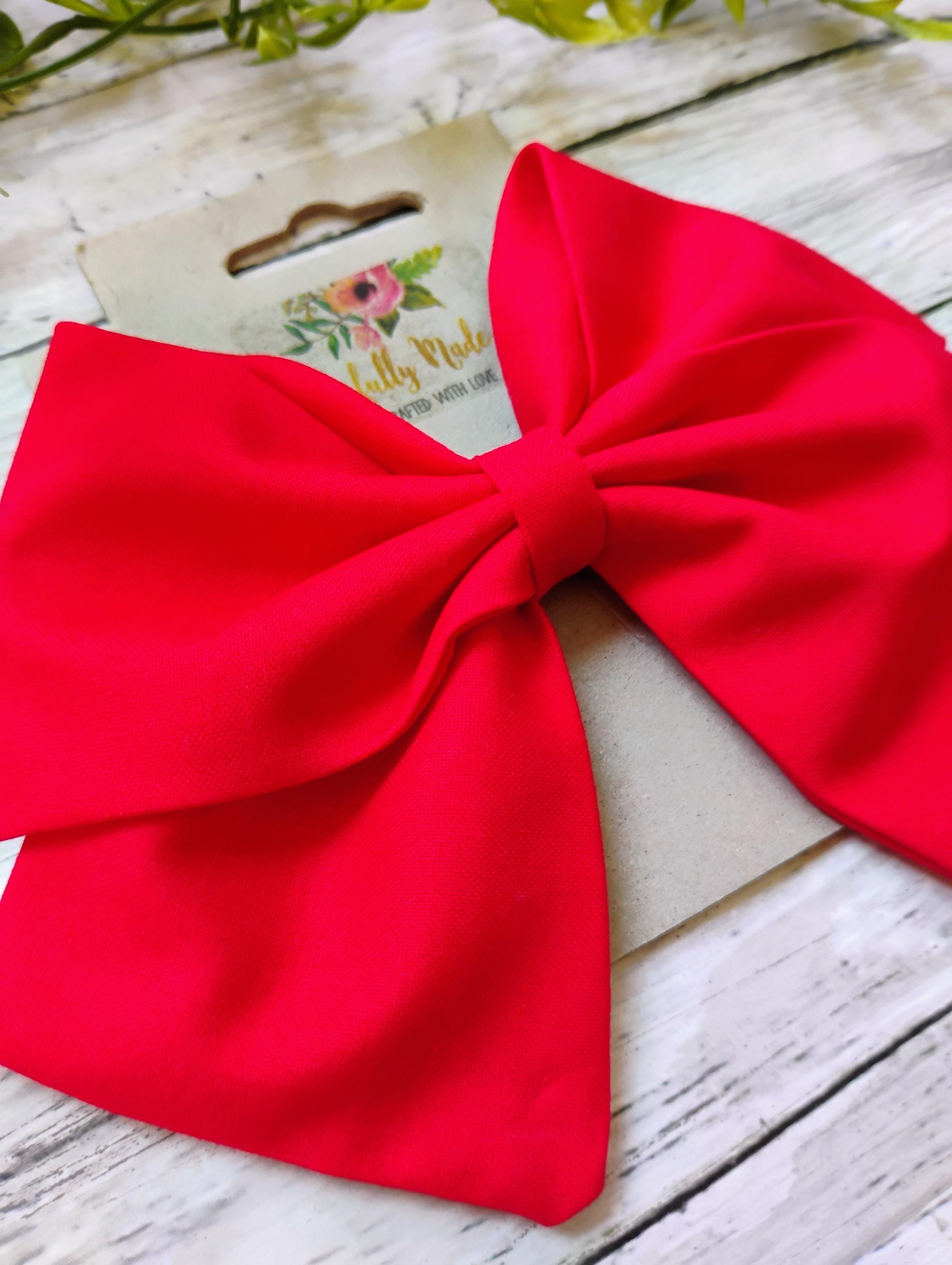 Red Cotton Hair Bow: Christmas Hair Clip or Ornament