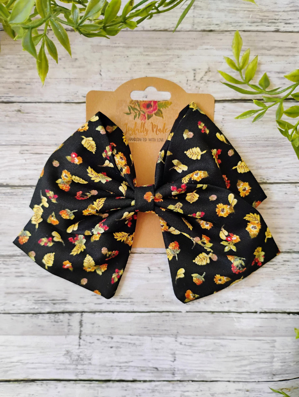 Fall Flower & Leaf Hair Bow, Headband, or Ornament