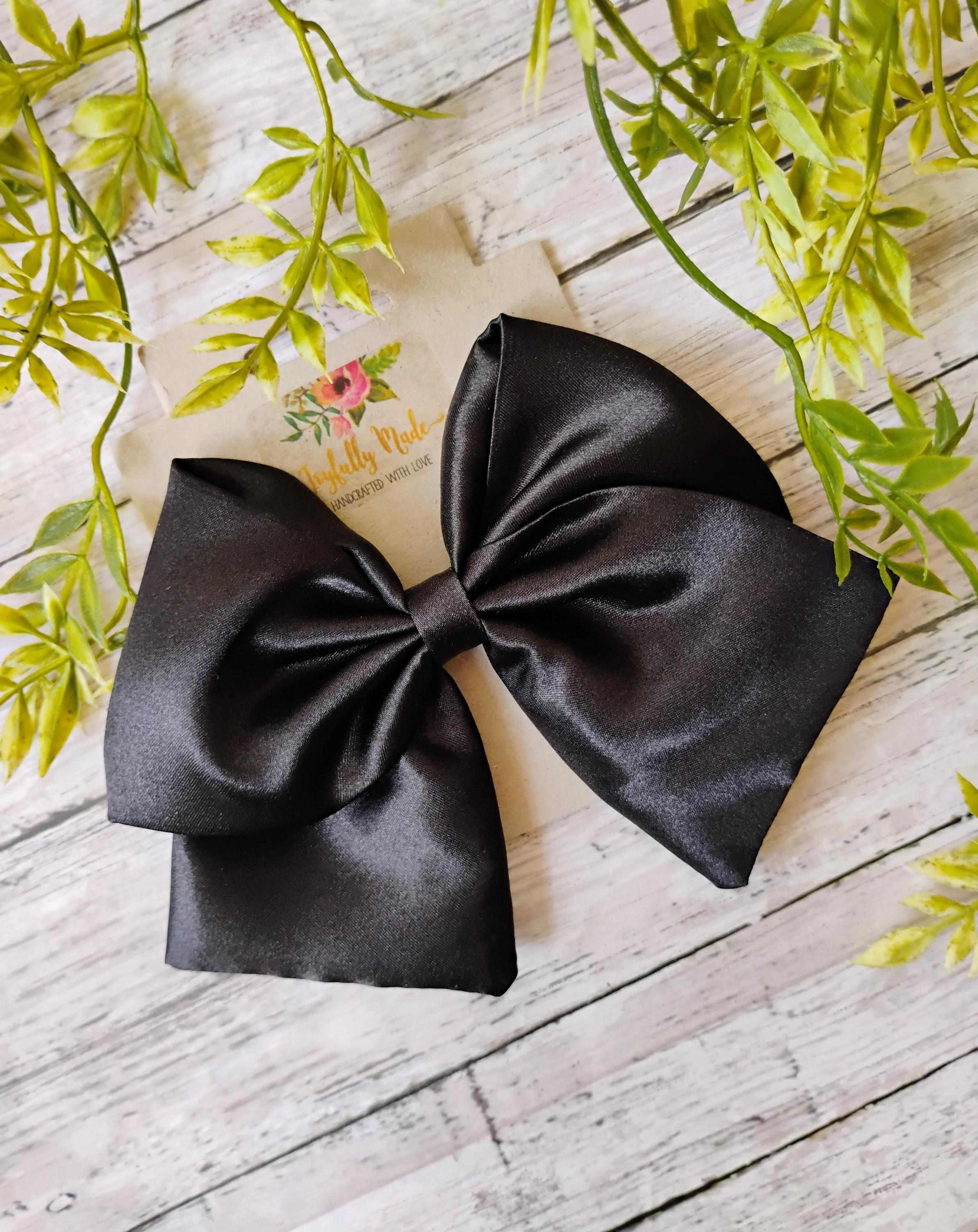 Black Satin Hair Bow, Headband or Ornament