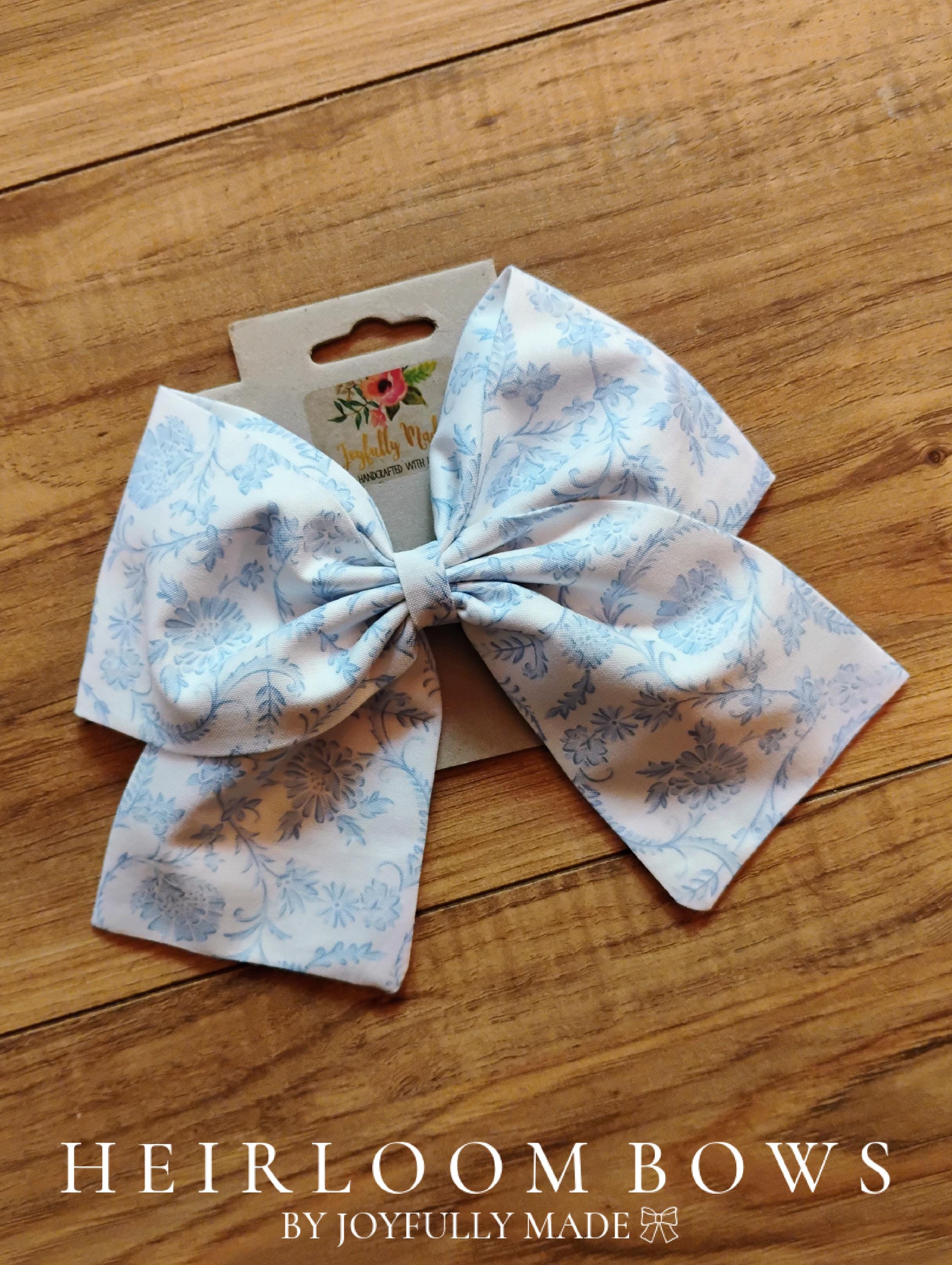 Jumbo Blue Toile Hair Bow: Handmade Cotton Sailor Bow