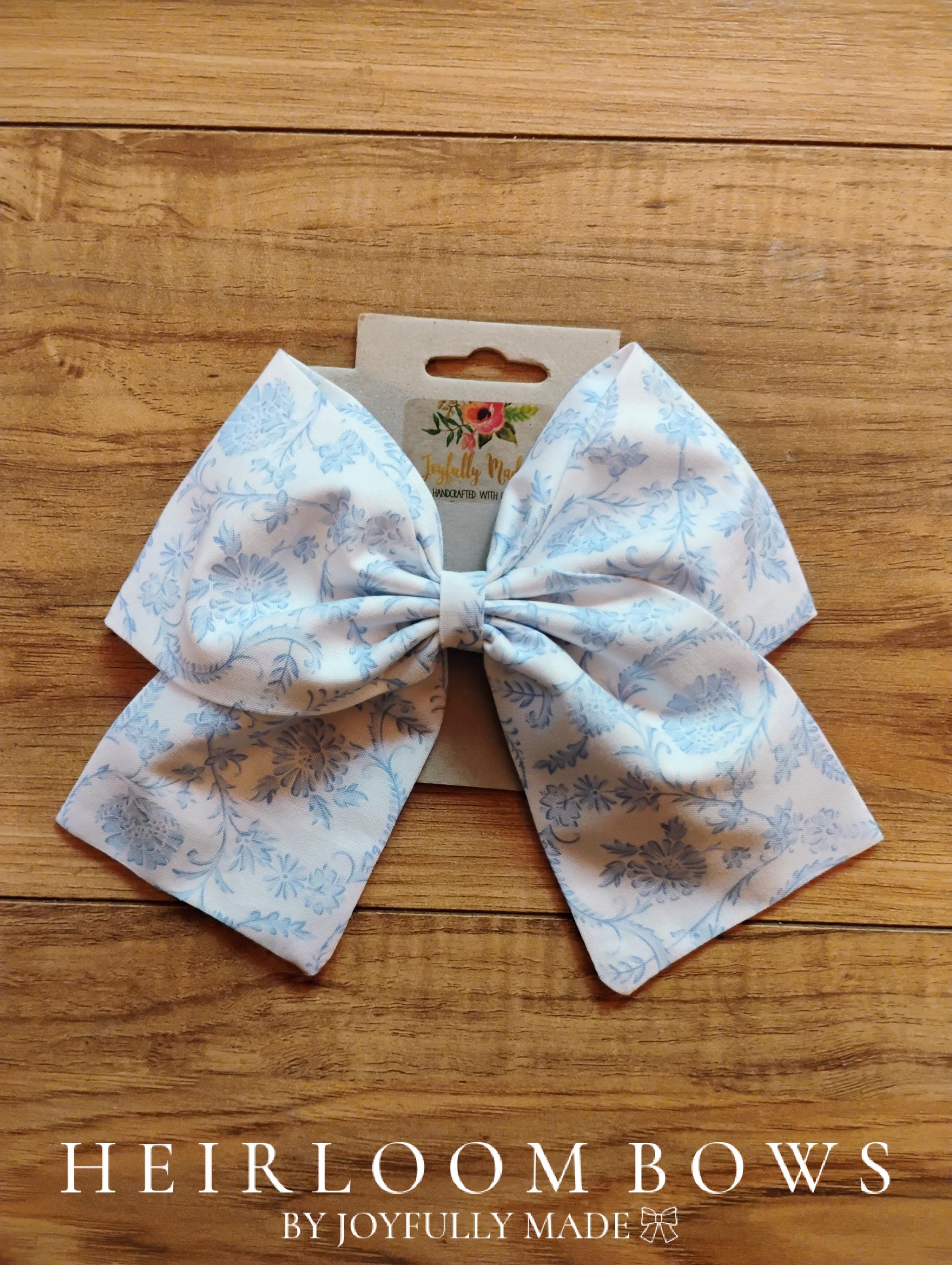 Jumbo Blue Toile Hair Bow: Handmade Cotton Sailor Bow