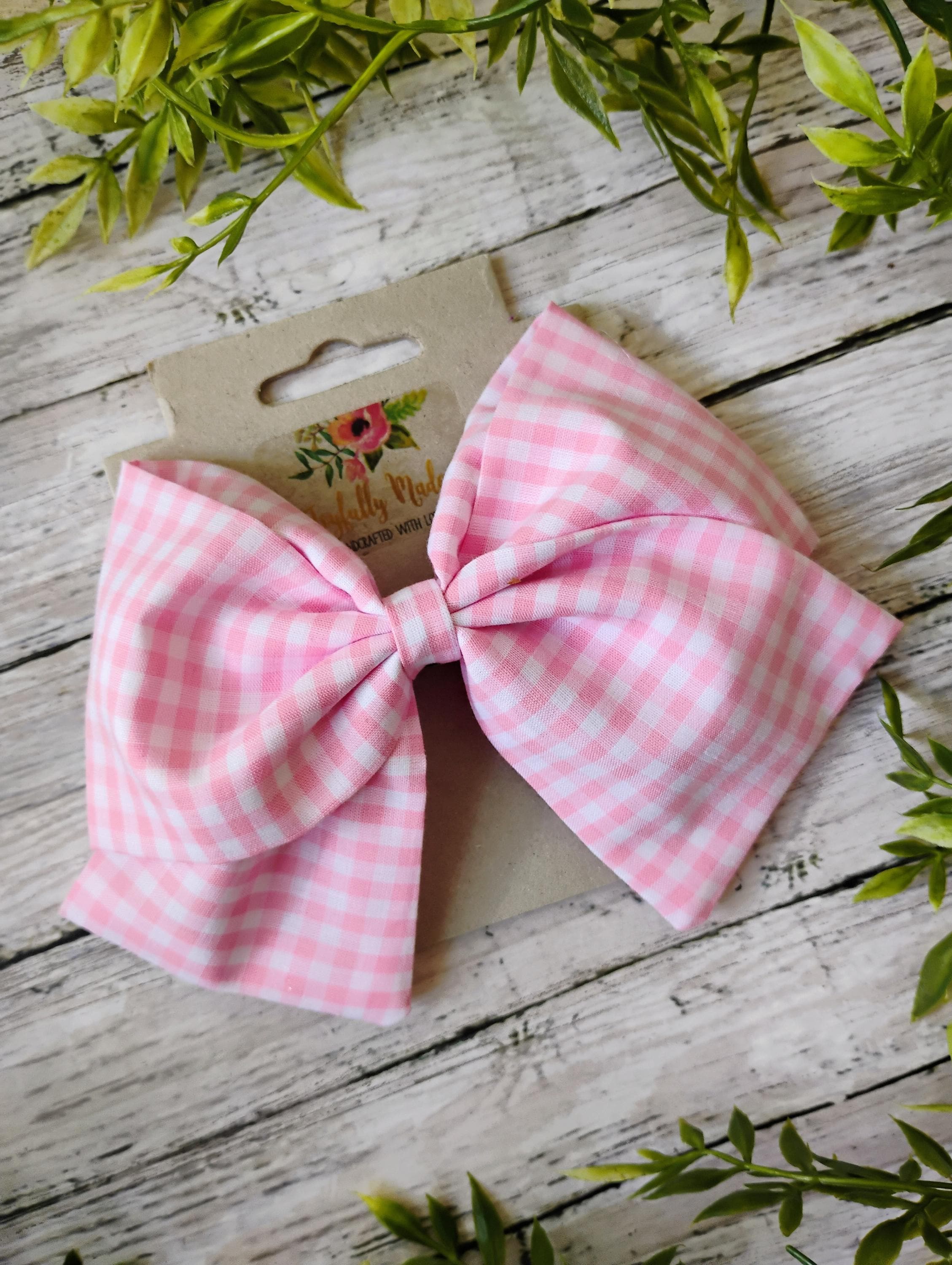 Pink Gingham Hair Bow, Headband, or Ornament