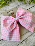 Pink Gingham Hair Bow, Headband, or Ornament