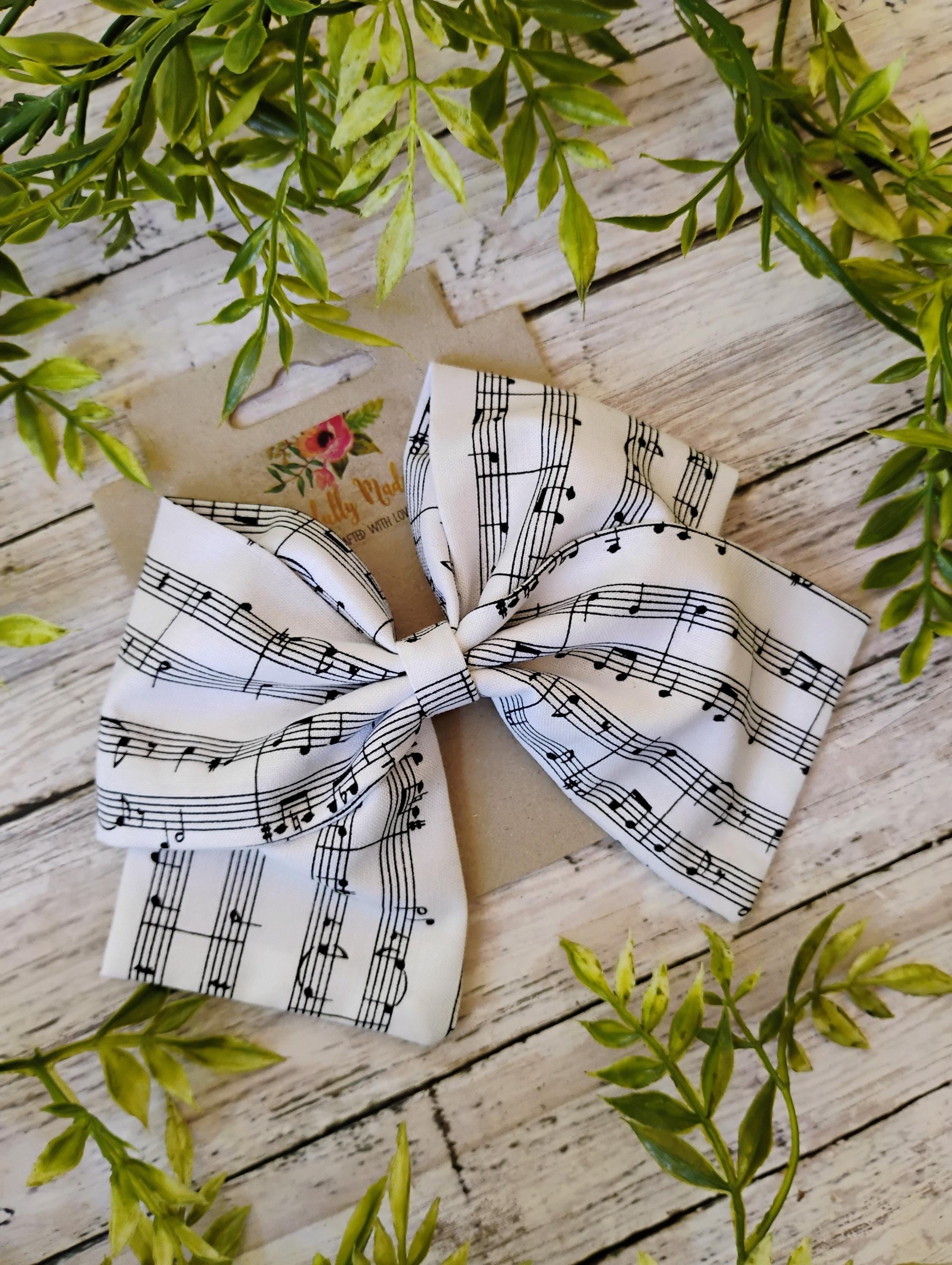 Music Note Hair Bow: Handmade Cotton Sailor Bow