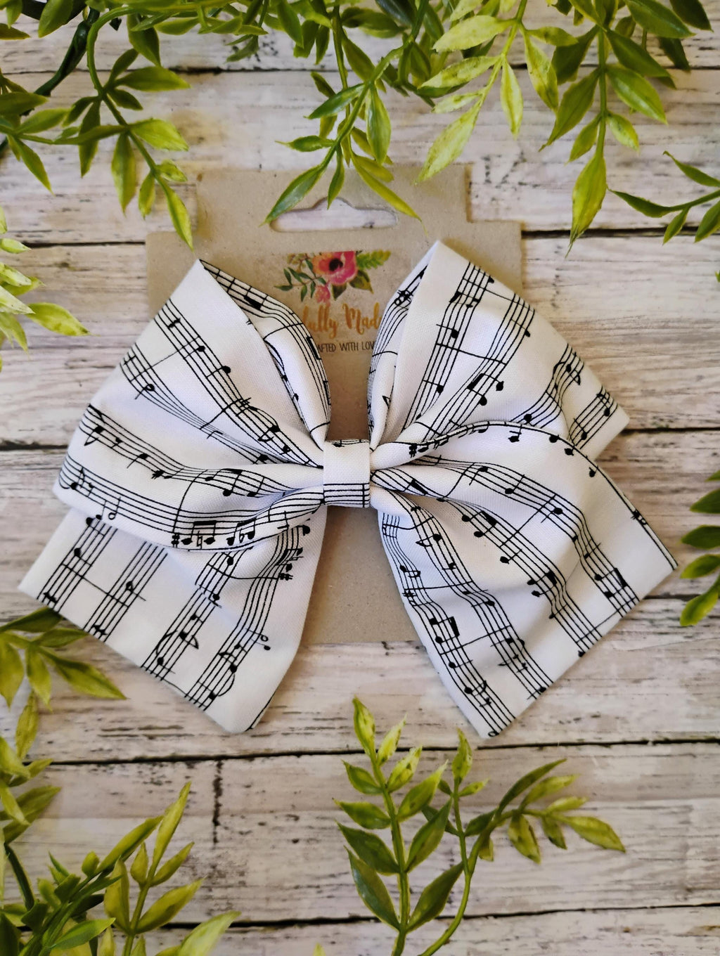 Music Note Hair Bow: Handmade Cotton Sailor Bow