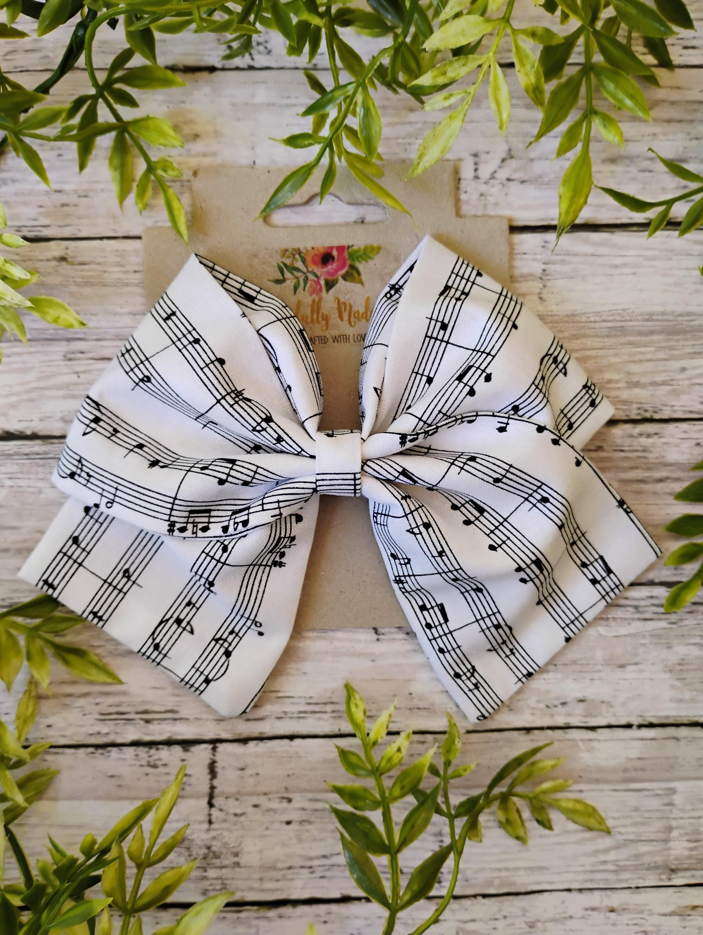 Music Note Hair Bow: Handmade Cotton Sailor Bow